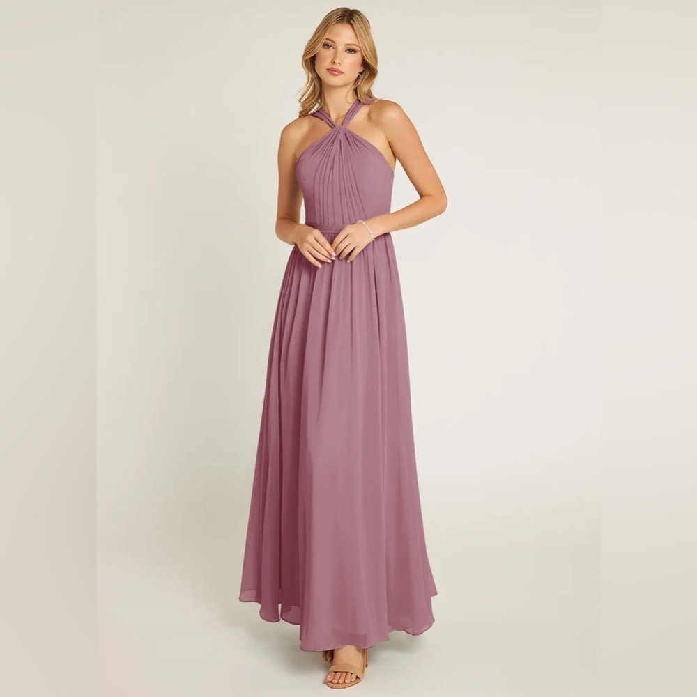 Azazie Jacey Bridesmaid Dress Size C 10/12 Vintage Mauve Chiffon A-line Pleated